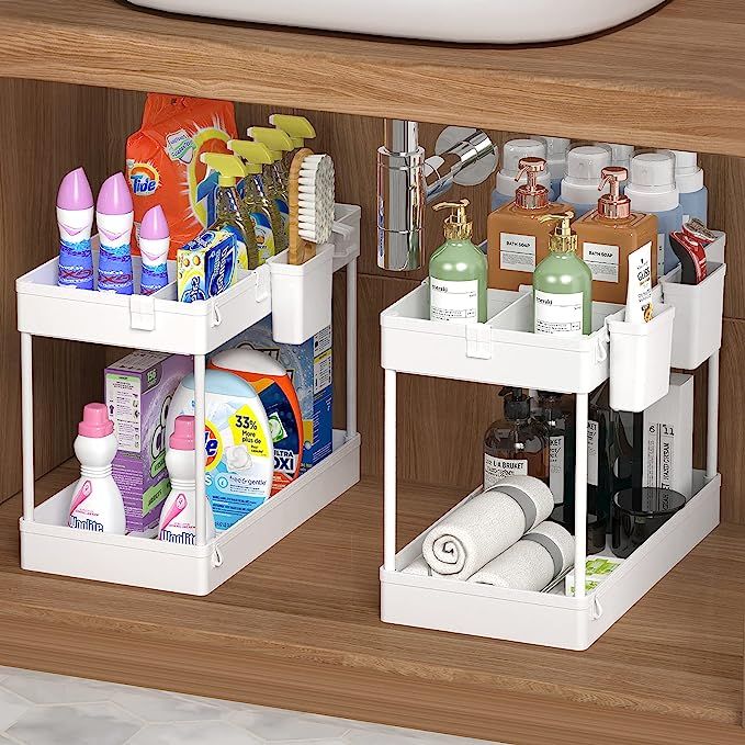 Soyo 2 Pack Under Sink Organizers and Storage, 2 Tier Bathroom Organizer Under Sink Shelf, Kitche... | Amazon (US)