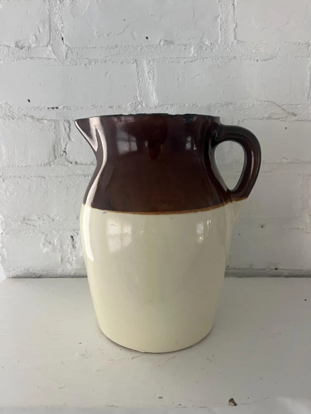 Vintage Stoneware Pitcher R.R.P Ohio Two Toned Brown and Beige 8” Farmhouse Primitive Cottage C... | Etsy (US)