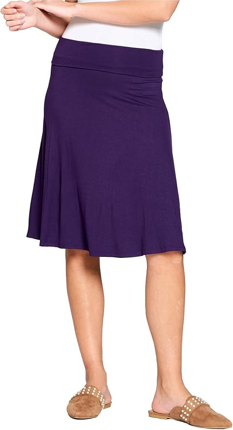 Popana Womens Casual Knee Length A-Line Stretch Midi Skirt Plus Size Made in USA | Amazon (US)