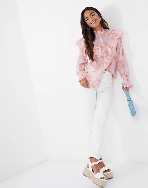 River Island floral ruffle blouse in pink | ASOS (Global)