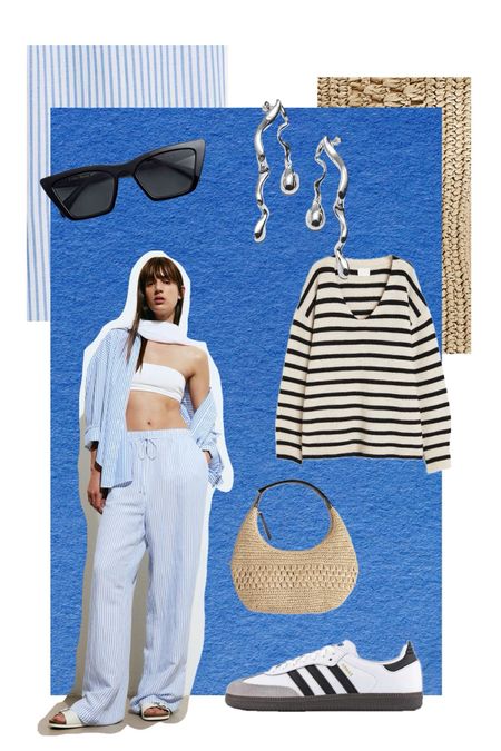 Casual summer outfit with stripe PJ pants and adidas Sambas 🖤🤍
Blue and white stripe trousers | Pyjamas outfit | Brunch outfits | Spring summer holiday 

#LTKover50style #LTKsummer #LTKspring