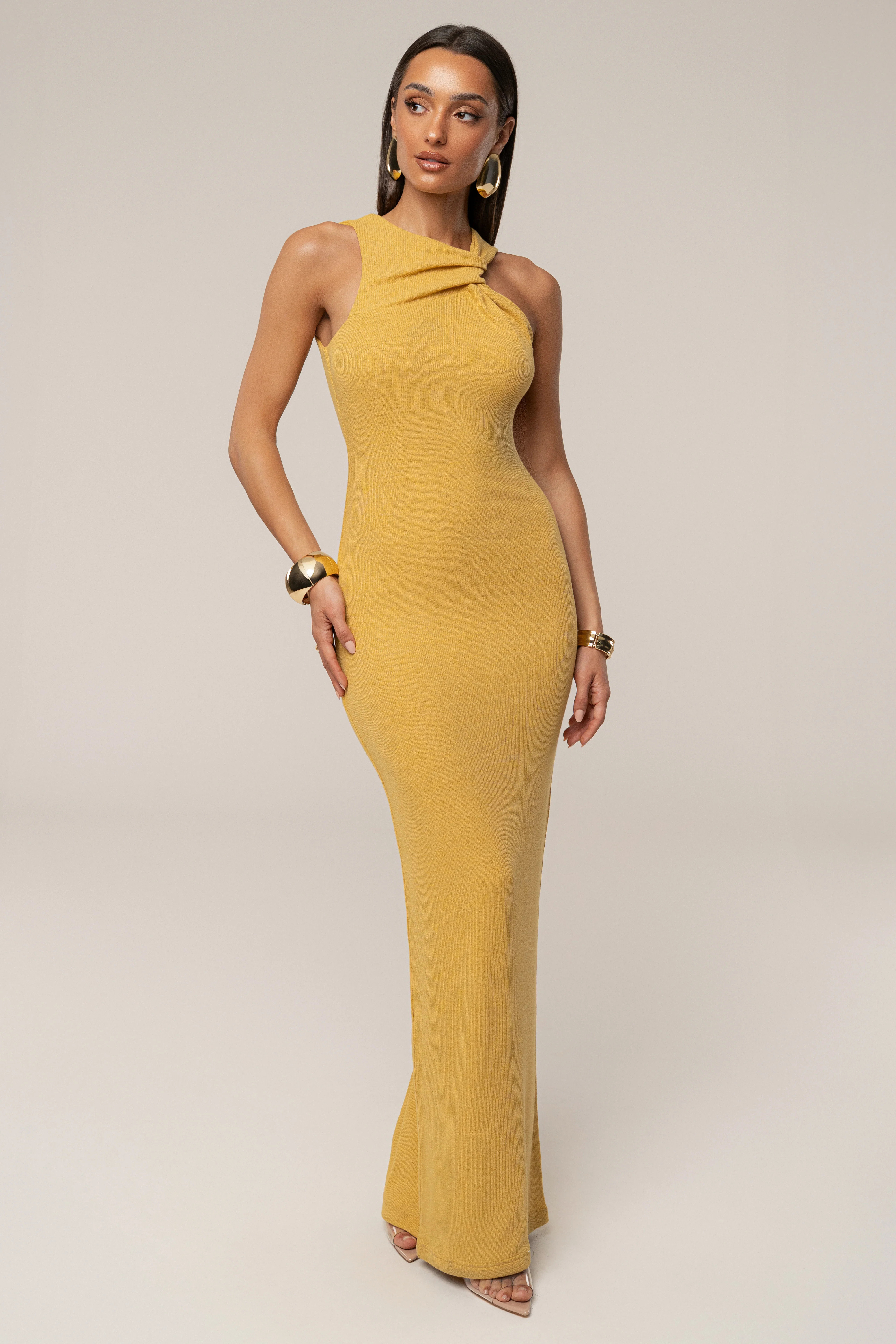 Yellow Alessia Knit Maxi Dress S | JLUXLABEL