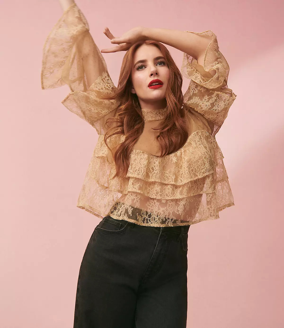 Velvet Dotted Chantilly Lace Ruffle Top | LOFT