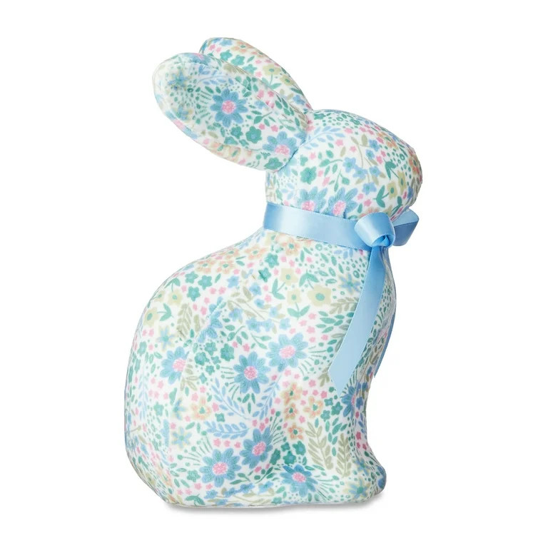 Easter Blue Floral Bunny Decor, 9.5 in, by Way To Celebrate - Walmart.com | Walmart (US)