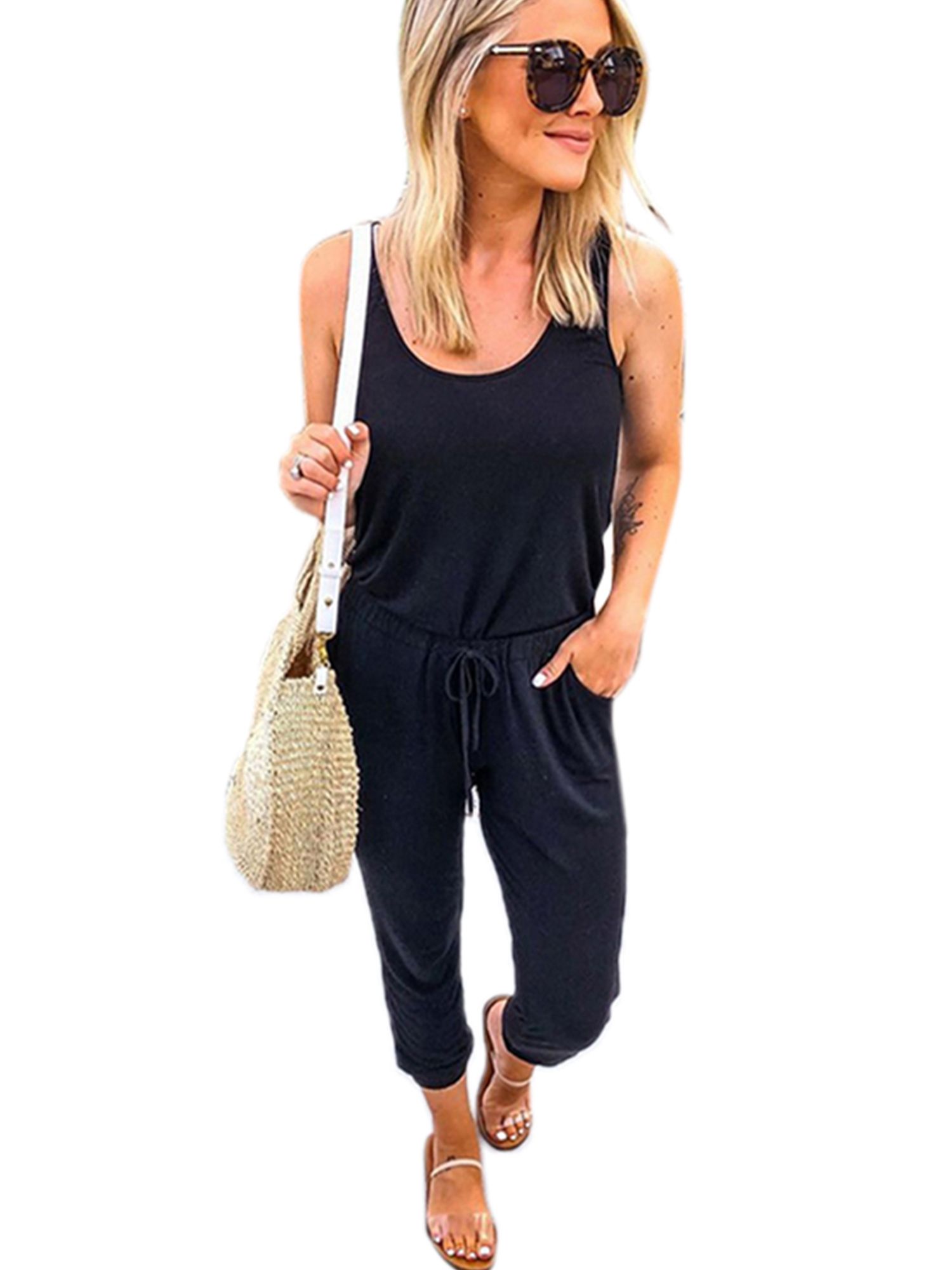 Women Sleeveless Strappy Casual Jumpsuit Romper Trousers Summer Holiday | Walmart (US)