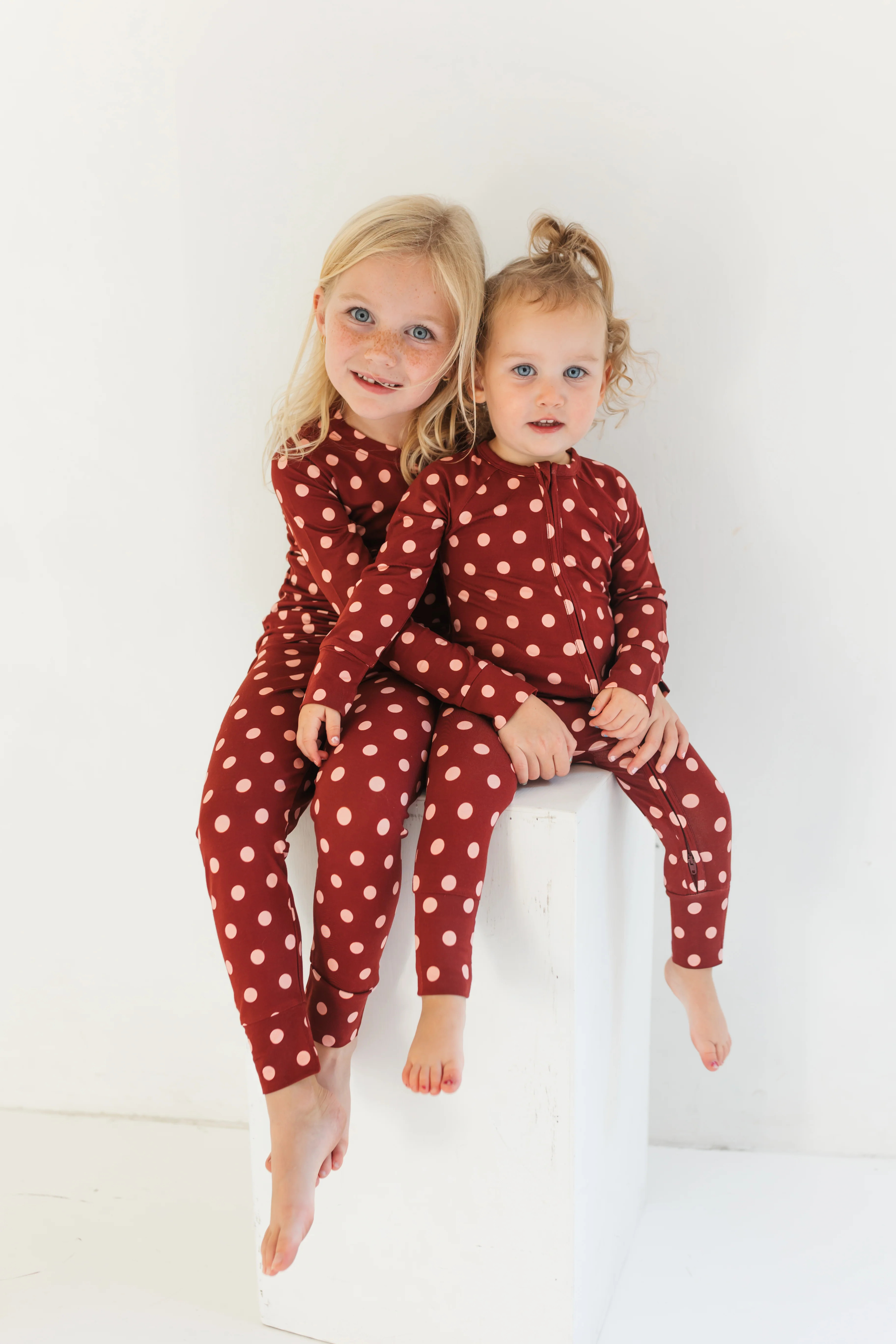 Maroon Polka Dot Zipper Romper | In My Jammers