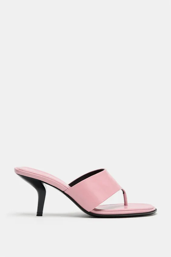Leather sandals. Front strap with toe post. Thin high heel. Rounded toe.Heel height: 2.8 inches (... | Zara US