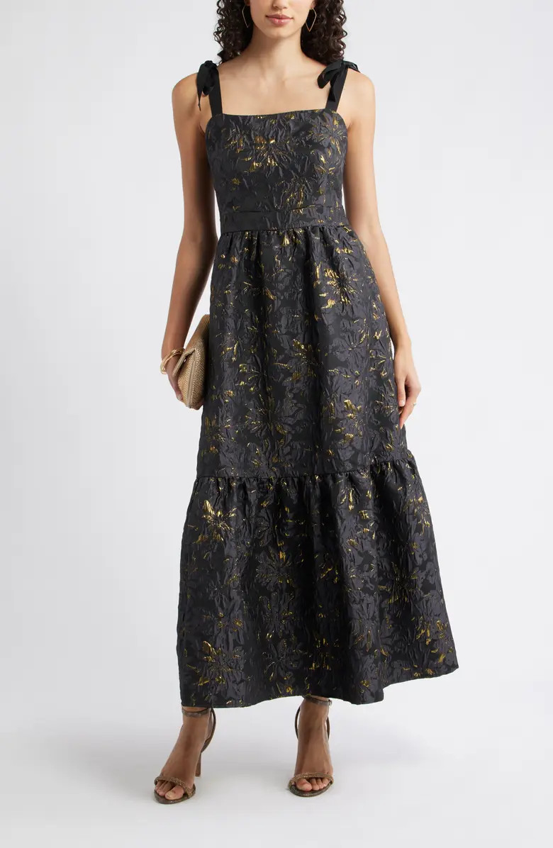 Chelsea28 Tiered Floral Brocade Tie Strap Maxi Dress | Nordstrom | Nordstrom