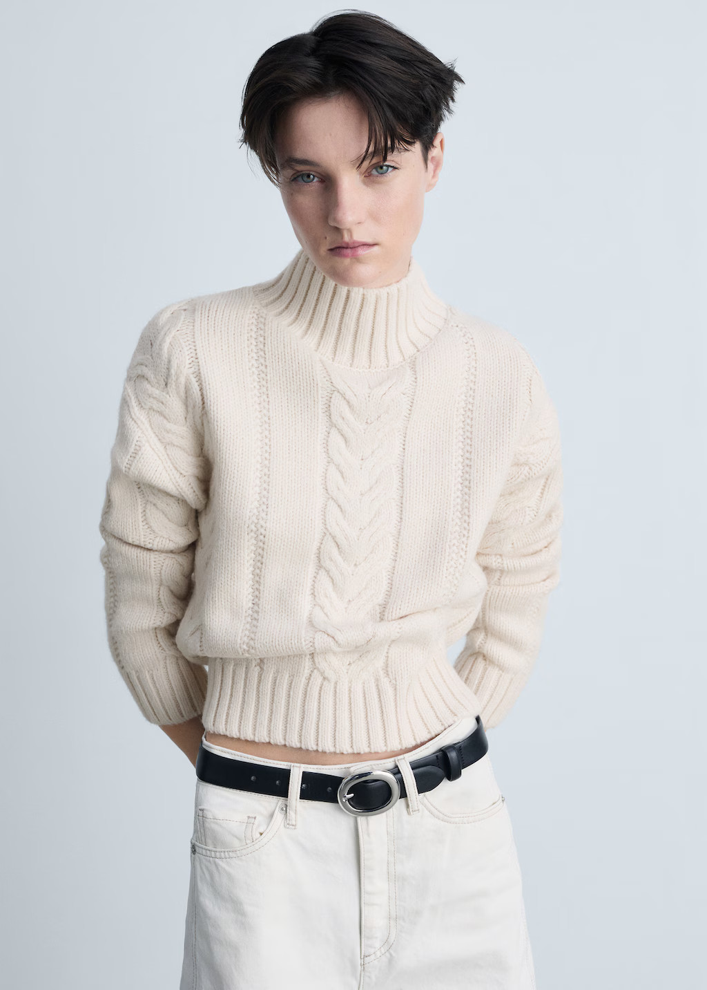 Braided sweater with perkins neck - Women | MANGO United Kingdom | MANGO (UK)