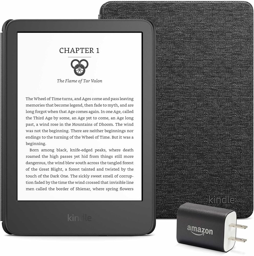 Kindle Essentials Bundle including Kindle (2024 release) - Black, Fabric Cover - Black, and Power... | Amazon (US)
