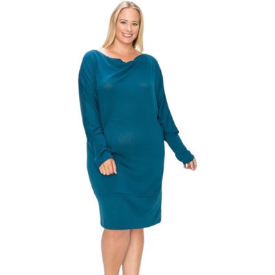 Slickblue Sophisticated Draped Neck Long Sleeve Dress, Plus Size, Banded Hem, Teal, Size 3XL | Target