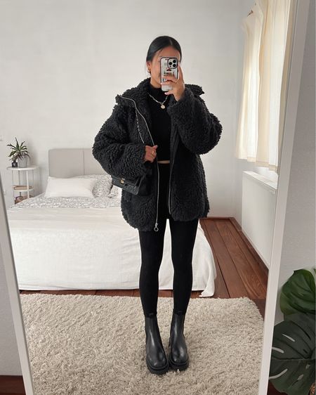 All black look is always my go-to! Wearing a warm teddy jacket, cropped turtleneck top, leggings and a pair of chelsea boots

#LTKstyletip #LTKSeasonal #LTKeurope
