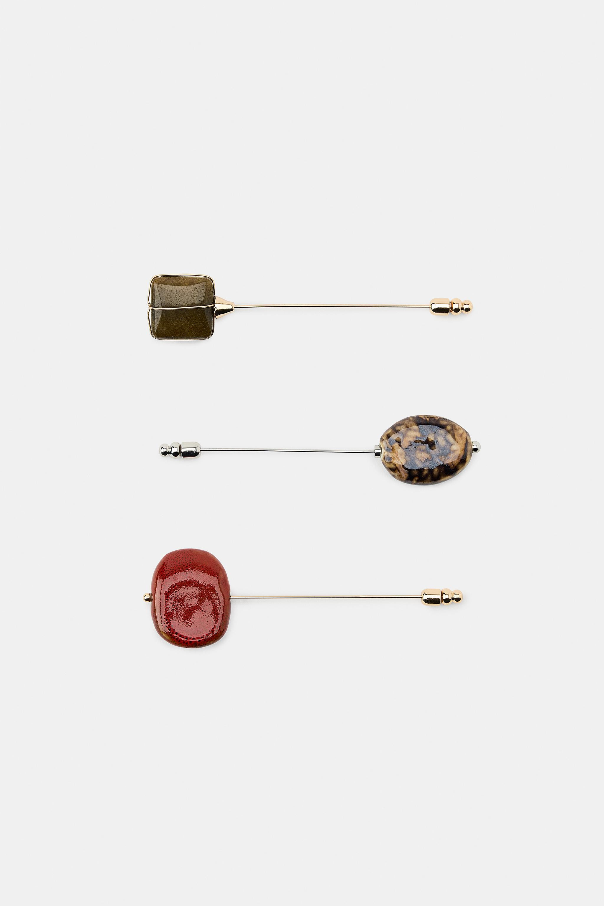 3-PACK OF PIN BROOCHES WITH STONES | Zara UK