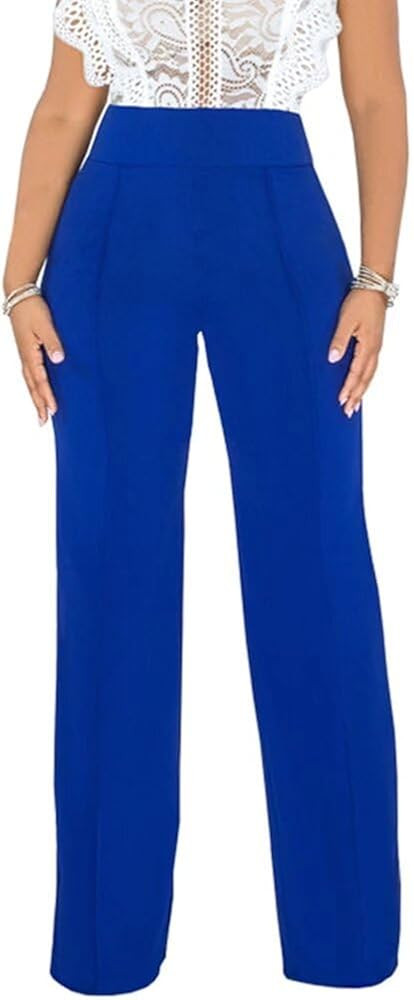 Women Stretchy Straight Leg Dress Pants Comfy Solid Classic High Waisted Wide Leg Long Bootcut Pa... | Amazon (US)