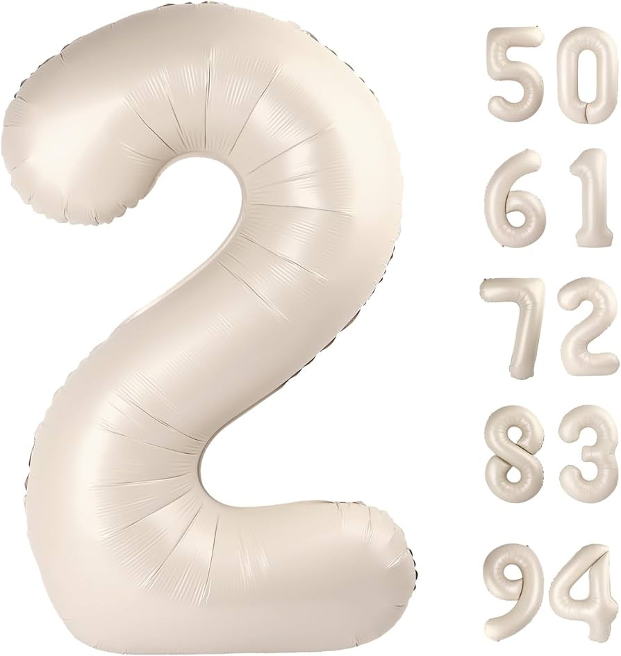 Cream White 2 Balloon, Cream Number Balloons 40 Inch, 2nd Balloon Number Birthday Decorations, Iv... | Amazon (US)