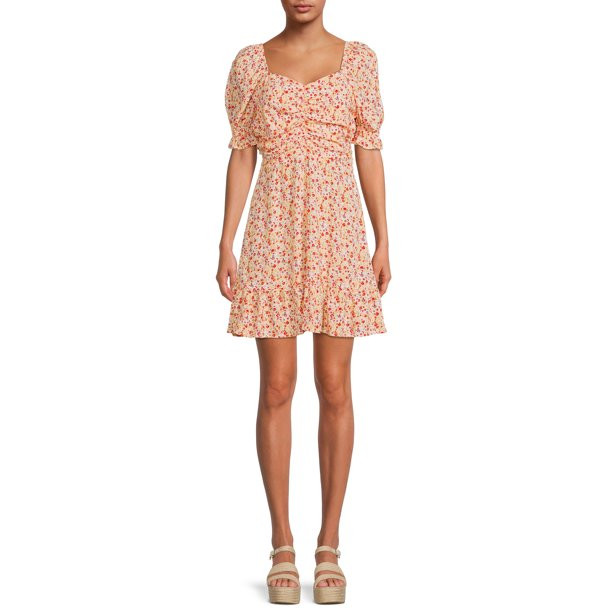 No Boundaries Juniors’ Puff Sleeve Dress - Walmart.com | Walmart (US)