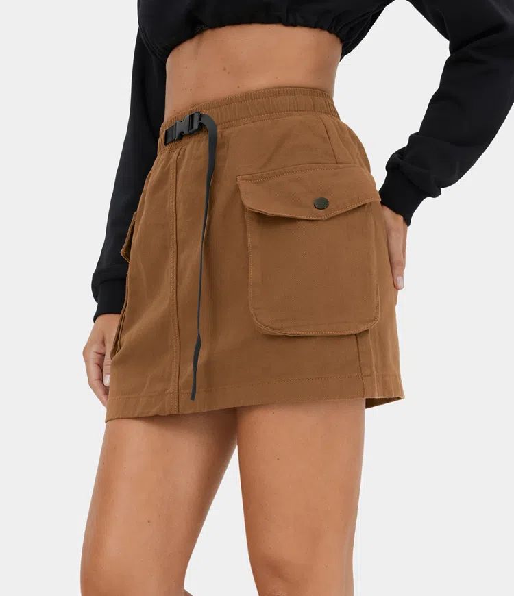 Women's Elastic Waistband Adjustable Side Pocket Mini Cargo Casual Skirt - HALARA | HALARA