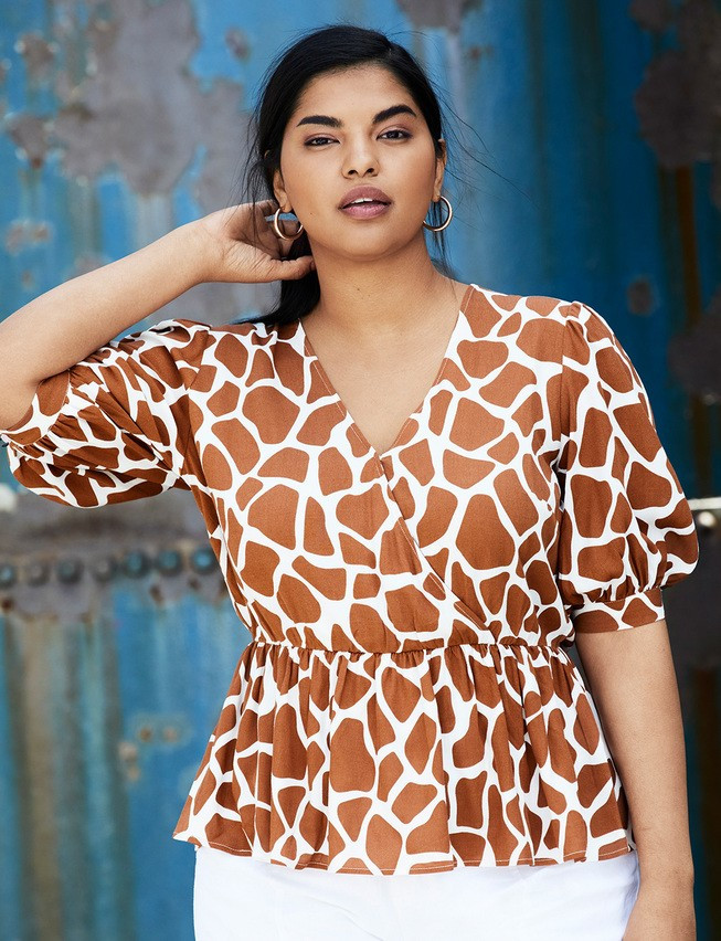 Button Front Peplum Top | Eloquii