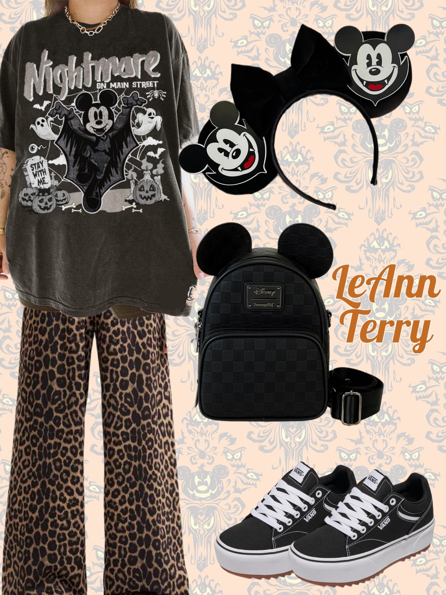 Spooky season meets Main Street magic 🎃🖤 Loving this Nightmare on Main Street tee paired with leopard flares for a bold park day look. Add some vintage-style Mickey ears, a mini backpack, and classic Vans for comfy all-day exploring.

#DisneyStyle #LTKDisney #SpookySeasonStyle #LTKunder50 #ParkDayOutfit #DisneyHalloween #LTKSeasonal #MickeyStyle