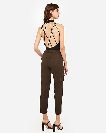 express one eleven strappy back mock neck thong bodysuit | Express