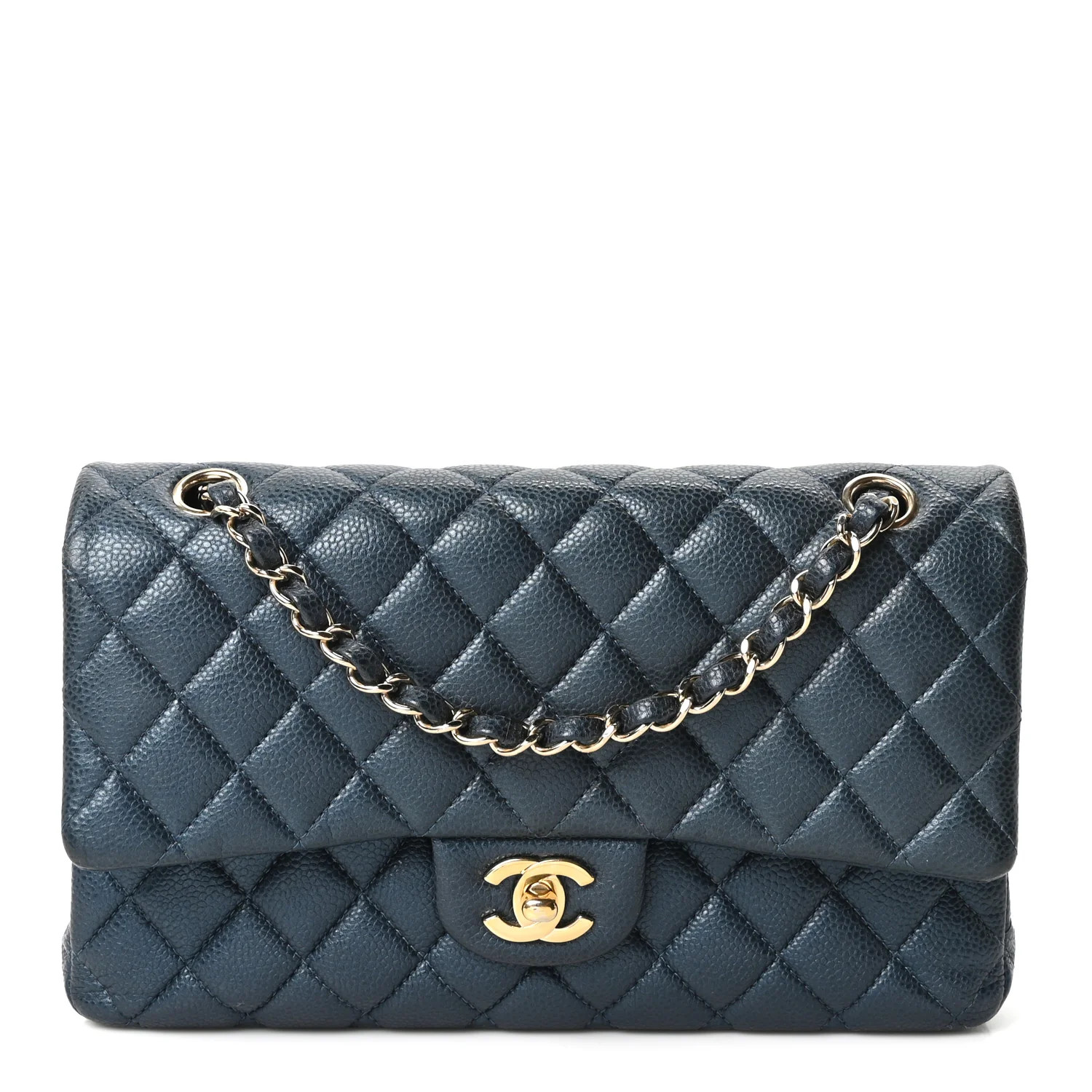 Chanel Metallic Caviar Quilted Medium Double Flap Dark Blue 1944377 | FASHIONPHILE (US)