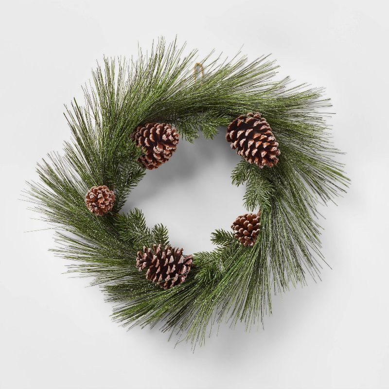 22in Unlit Iced Long Needle and Pinecone Artificial Christmas Wreath - Wondershop™ | Target
