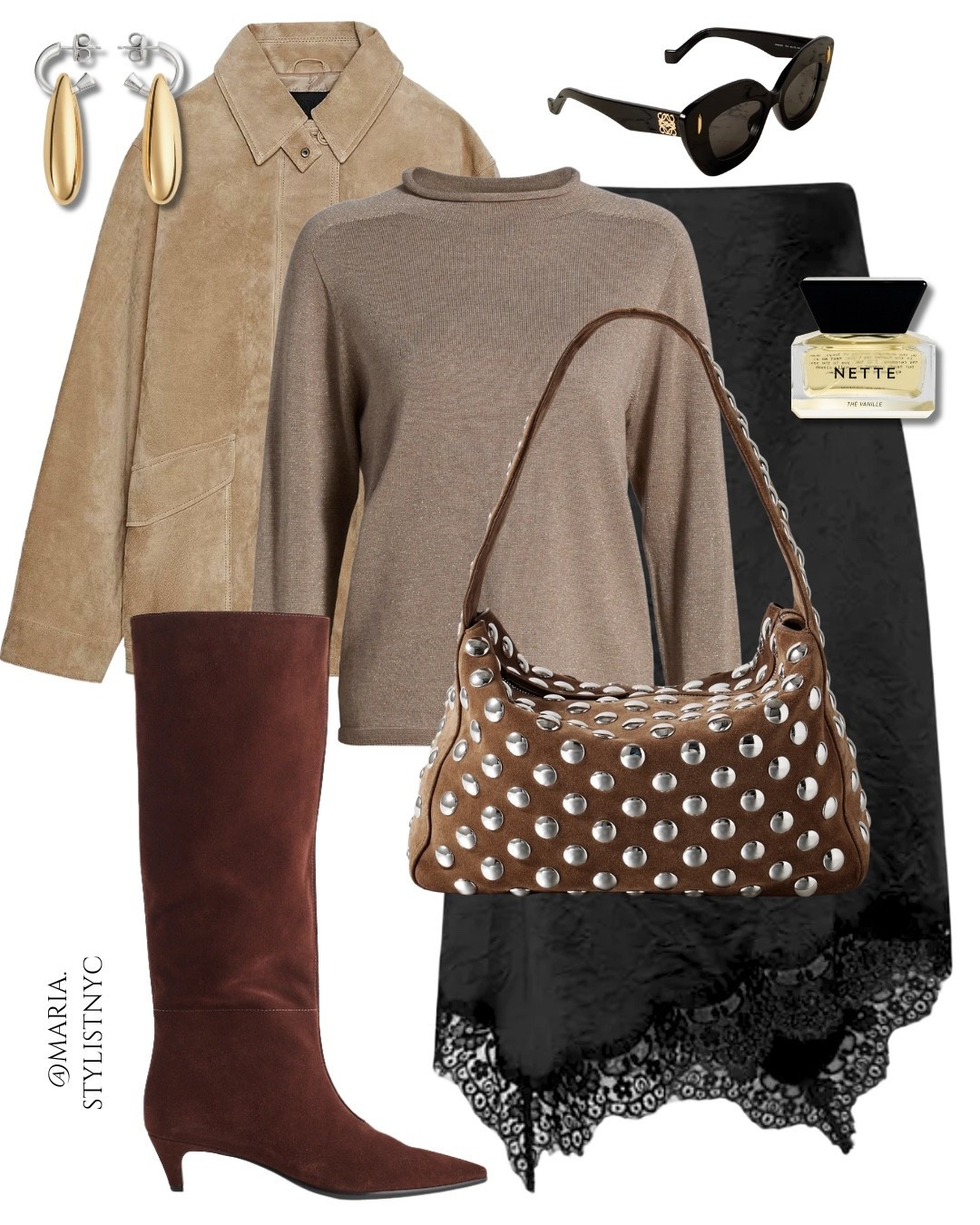 Suede jacket, wool sweater, lace skirt & boots outfit 🤎✨

#LTKItBag #LTKStyleTip #LTKHoliday