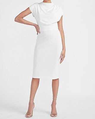 Draped Sleeve Mock Neck Sheath Dress | Express