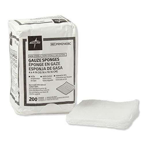 Medline 4 x 4 inch Gauze Sponges, 100% Cotton, 8-Ply Woven Non-Sterile Gauze (Pack of 200) | Amazon (US)