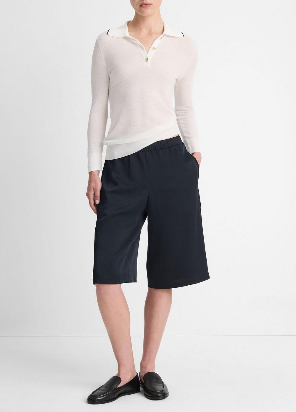 Women's Italian Cotton Piqué Polo Shirt, Off White/coastal Blue, Size S Vince | Vince LLC