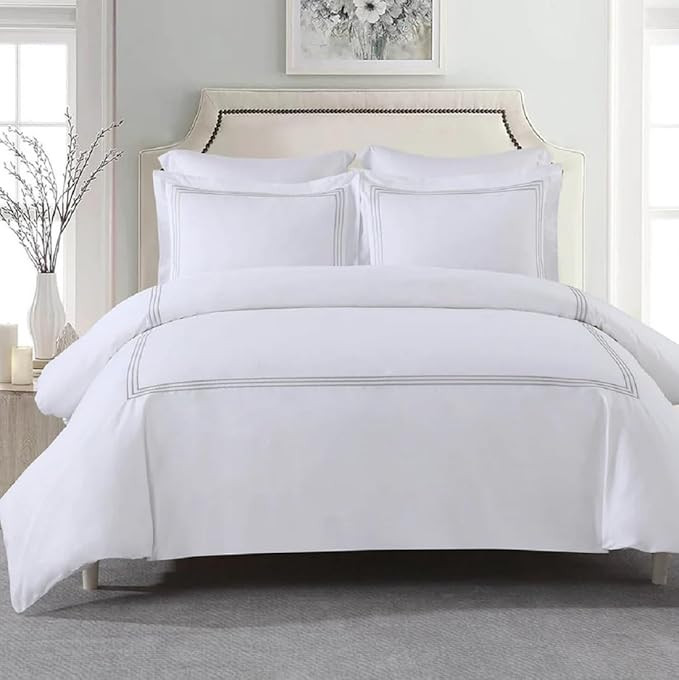 Royal Tradition Percale 3pc Duvet Cover Set (King/Calking, Grey) Adeline Embroidered Comforter Co... | Amazon (US)