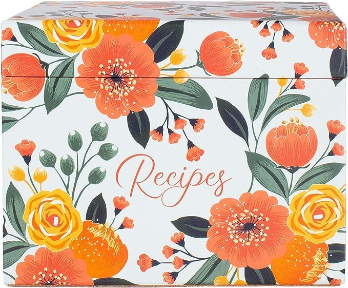 Recipe Box with Cards and Dividers, Cute Vibrant Citrus Flower Recipe Organizer Gift Set, Include... | Amazon (US)