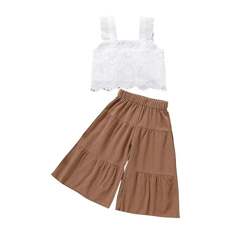 Bagilaanoe 2PCS Toddler Baby Girl Outfits Floral Lace Sleeveless Crop Tops Flared Pants 1T 2T 3T ... | Walmart (US)