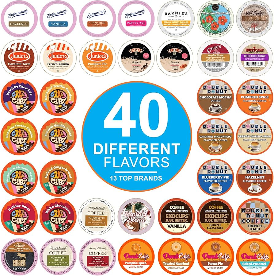 Flavored Coffee Pods Variety Pack for Keurig K Cups Brewers, Assorted Flavored Coffee Sampler, 40... | Amazon (US)