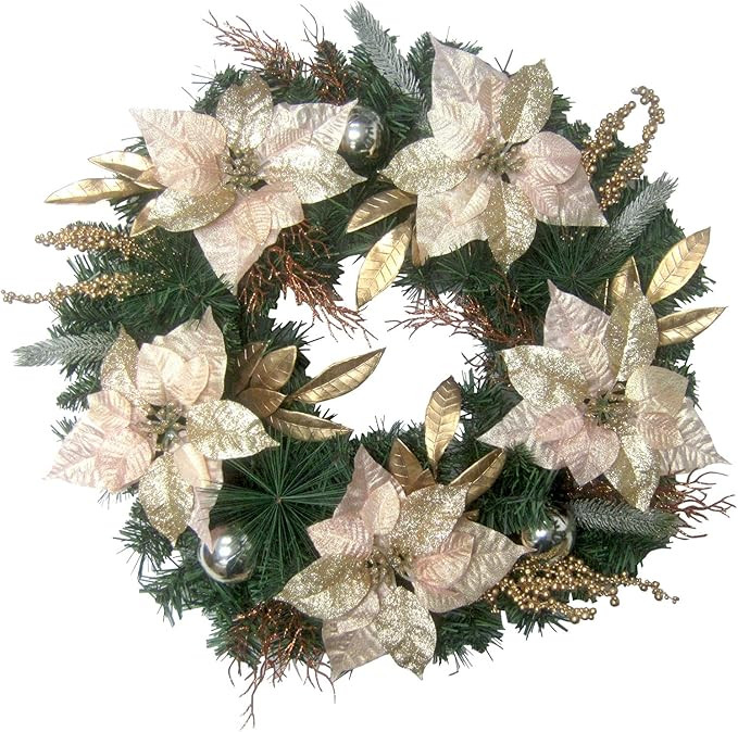 Fraser Hill Farm 24" Blush Poinsettia Wreath | Amazon (US)
