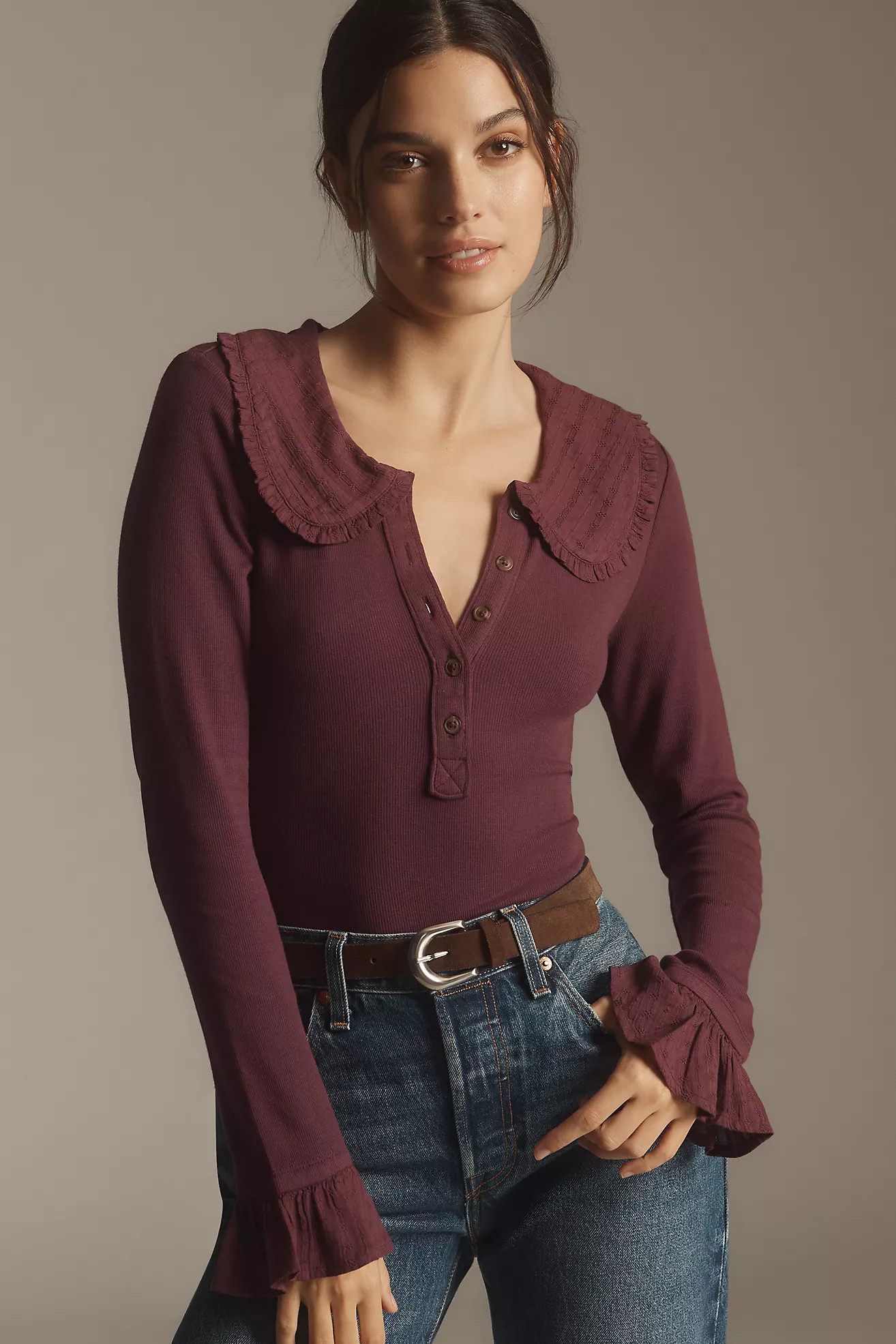 The Keira Collared Button-Front Blouse by Pilcro: Long-Sleeve Edition | Anthropologie (US)