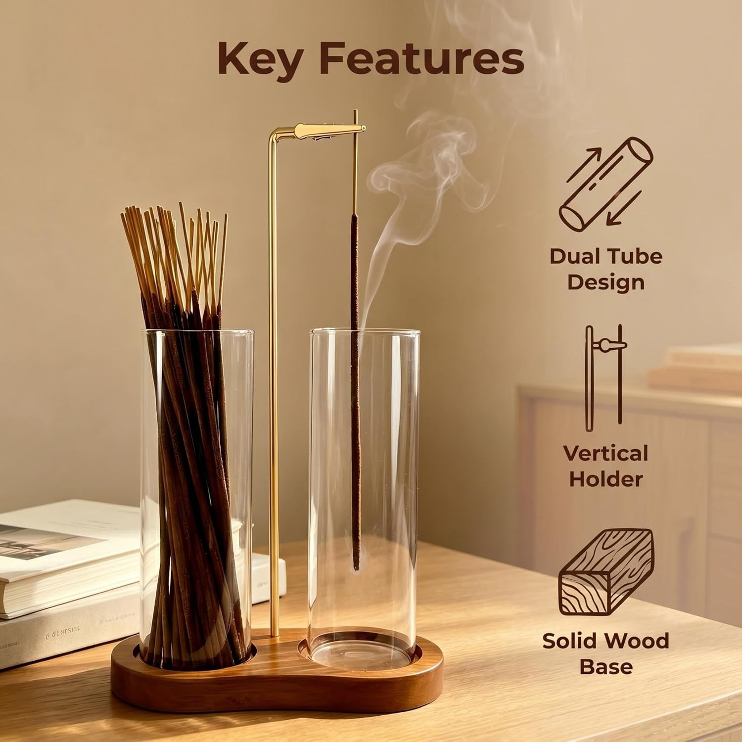 Incense Holder, Hang Upside Down Incense Sticks Burner Holder Storage with Glass Ash Catcher,Ideal Gift (Brown) | Amazon (US)