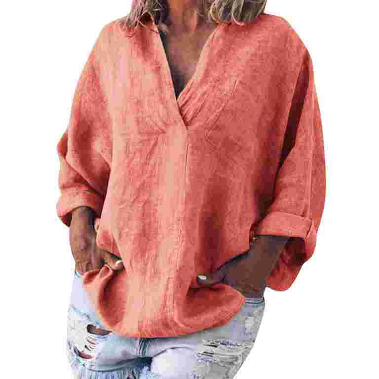 QLEICOM Womens Plus Size Summer Tops, Casual Kaftan Loose Tops, Fashion Solid Cotton And Linen T ... | Walmart (US)