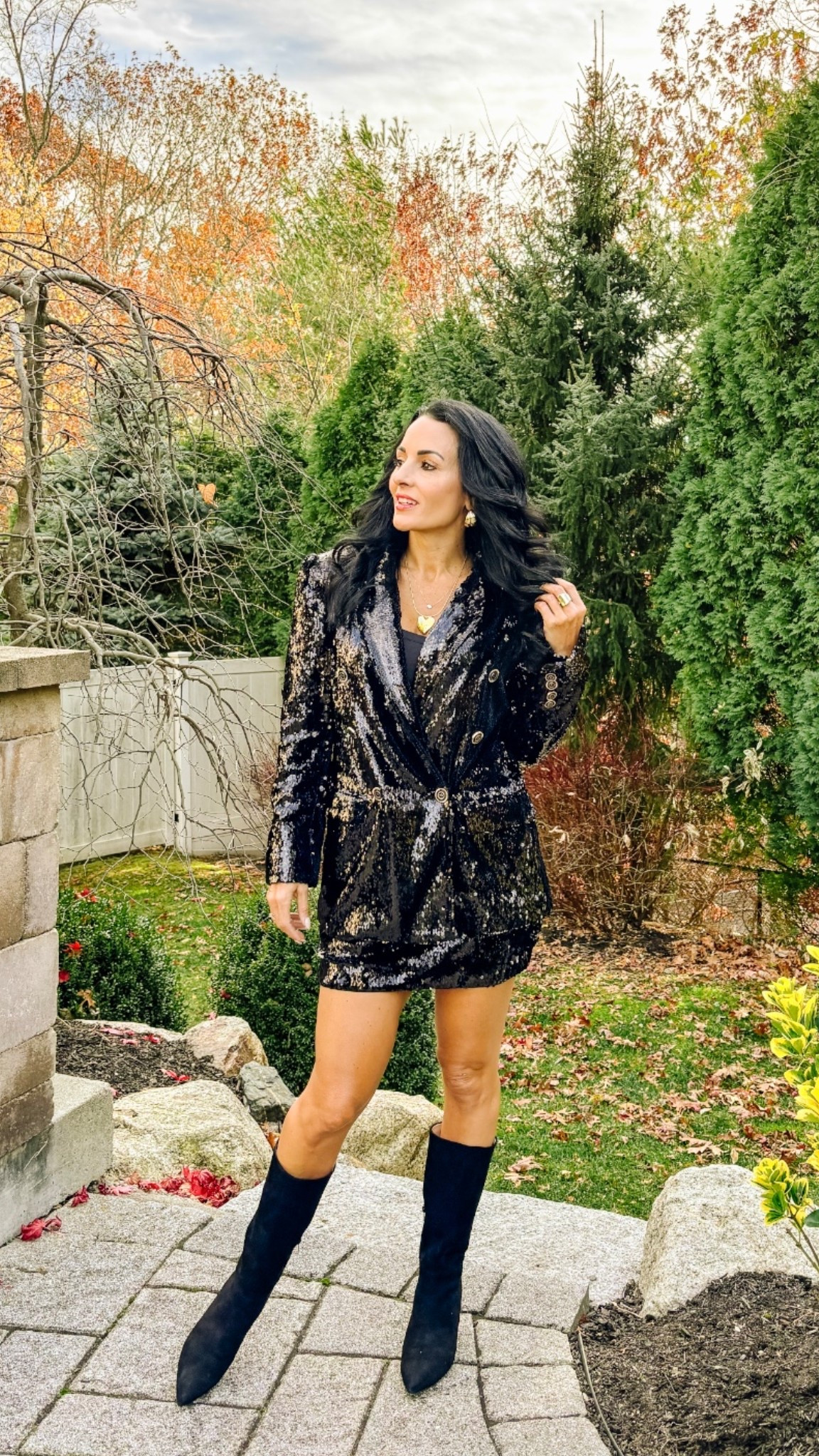 Sequin blazer and skirt with knee boots 
Code laura15 at Inez 


#LTKSeasonal #LTKHoliday #LTKootd