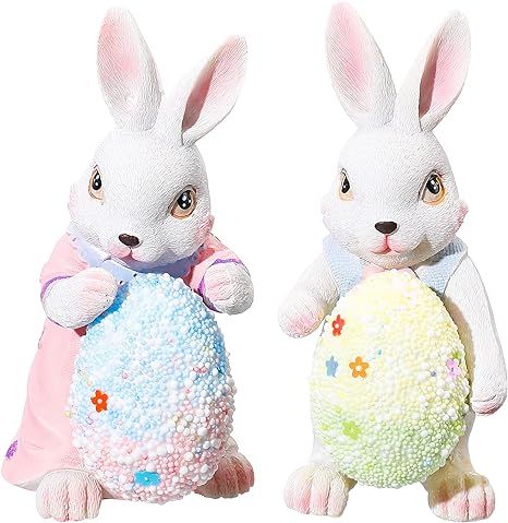 2 Pieces Resin Bunny with Egg Decorations Colorful Spring Easter Decors Figurines Vintage Easter ... | Amazon (US)
