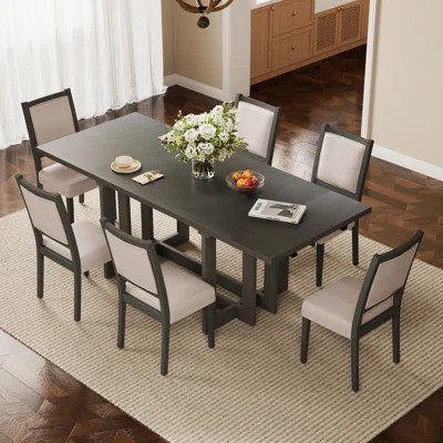 7 - Piece Extendable Dining Set, Rectangular Extendable Table, Wood, Wood Grain Veneer, Modern Farmhouse, Dining Room | Wayfair North America