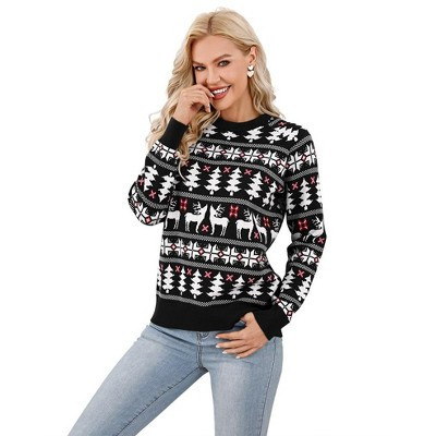 Womens Christmas Sweaters 2025 Festive Ugly Sweater Reindeer Knitwear Holiday Sweaters for Family,Couples,Black - XL | Target