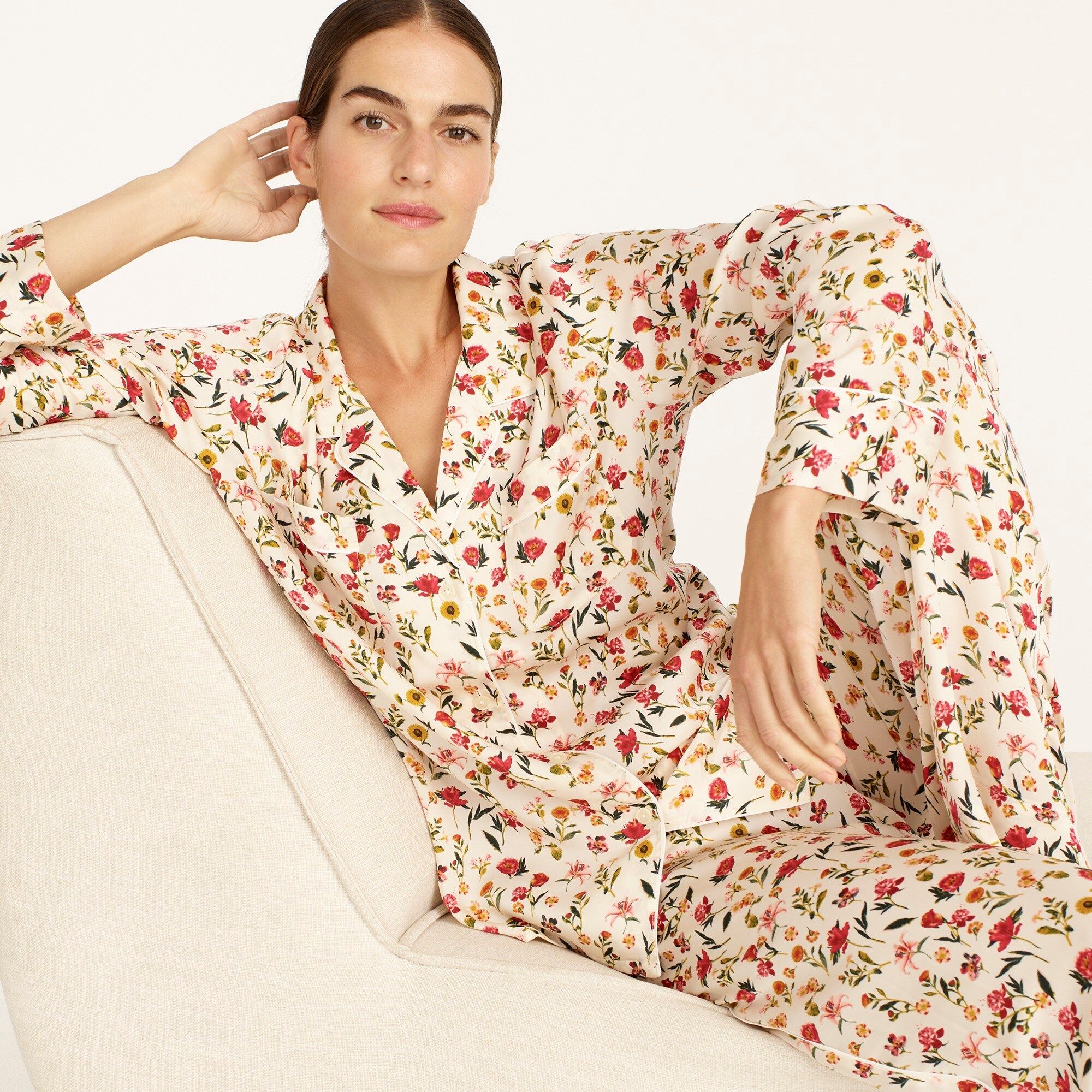 Easy-luxe eco long-sleeve pajama set in vintage floral | J.Crew US