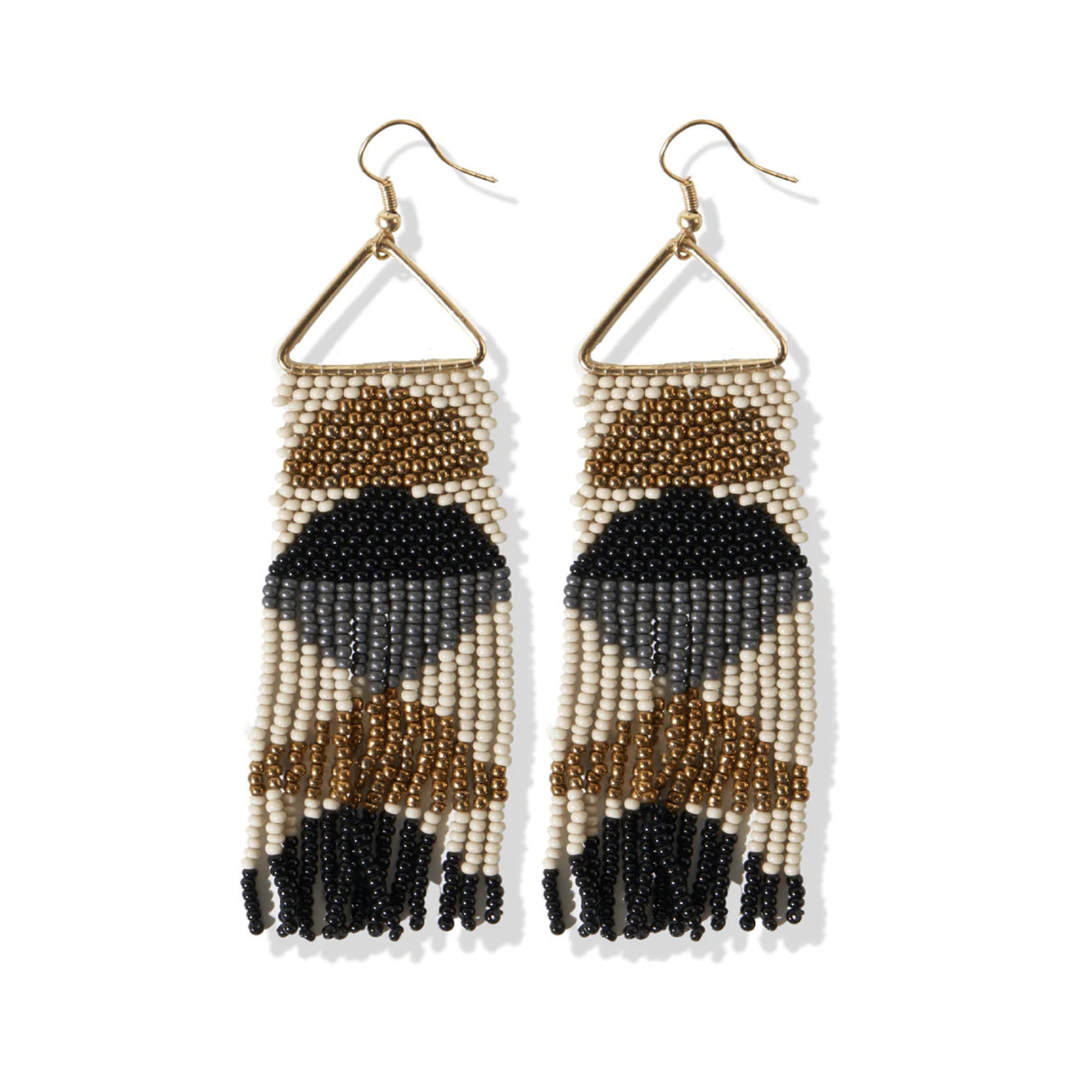 Gloria Half Circles Beaded Fringe Earrings Black | INK+ALLOY