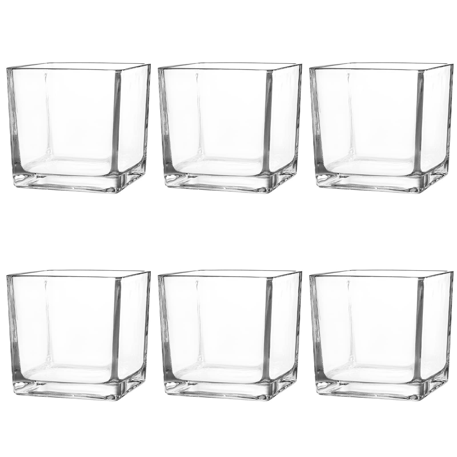 Set of 6 Square Glass Vases 4" x 4" x 4", Clear Flower Vase, Plant Terrarium, Candle Holder for Wedding Centerpiece, Office Decorations, Home Décor, Parties and Events | Amazon (US)