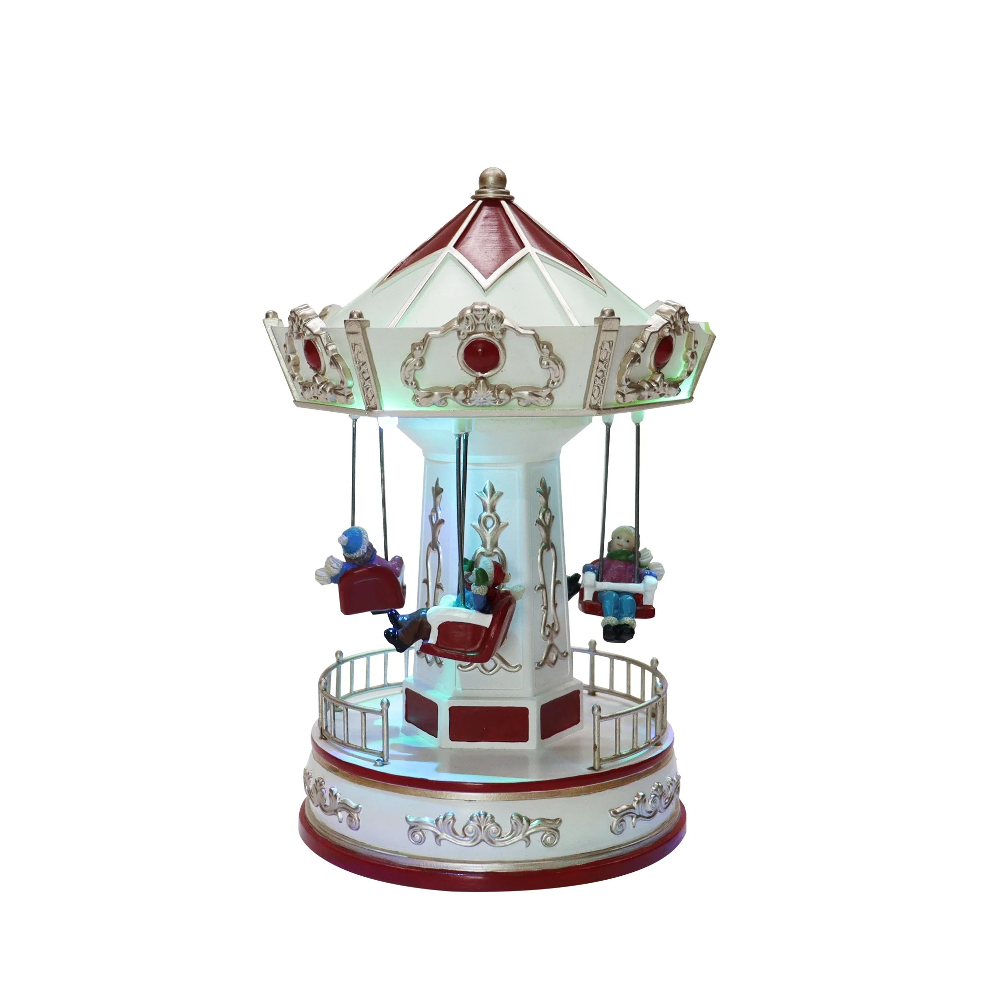 Animated Christmas Village Red and White Themed Musical Flying Chair Ride Decoration, 7.7''H by H... | Walmart (US)