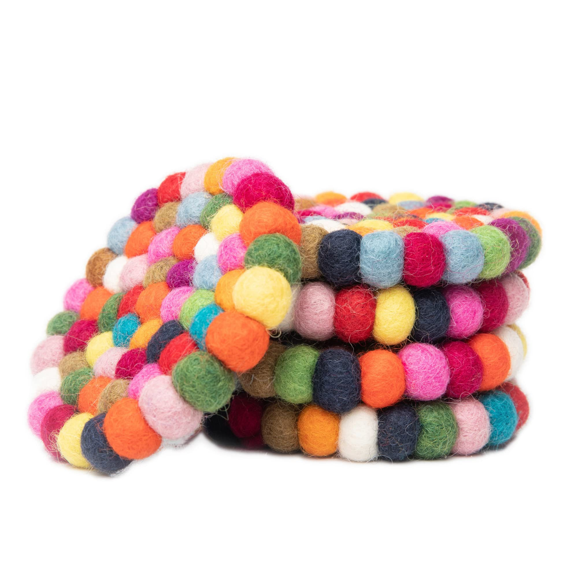 Round Felt Ball Coasters - 100% Merino Wool Table Coasters - Felt Coaster Pads, Absorbent Trivet for Drinks - Heat Resistant, Thick & Durable Hand Felted in Nepal by Woolygon- Multicolor - Set of 5 | Amazon (US)