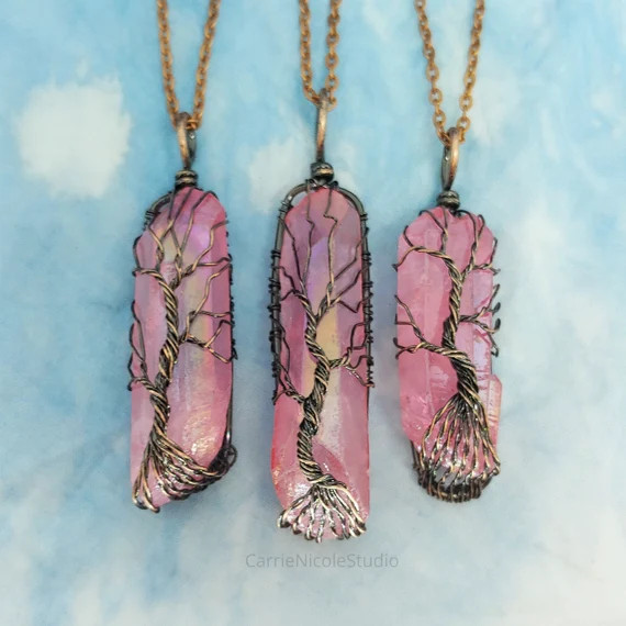 Rose Aura Quartz Tree of Life Necklace / Rainbow Quartz | Etsy | Etsy (US)