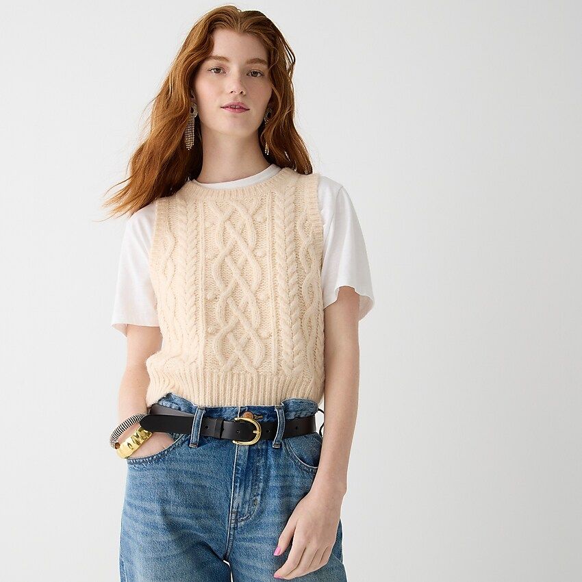 Cropped cable-knit sweater shell | J.Crew US