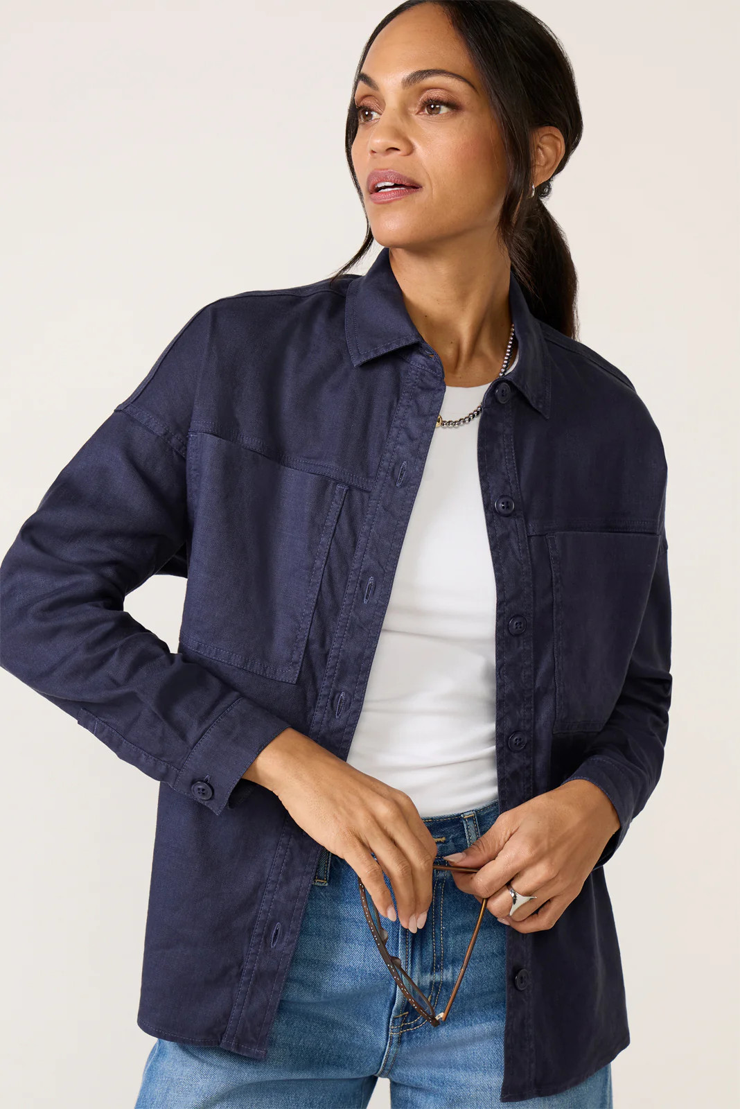 Frankie Stretch Linen Long Shacket | Evereve